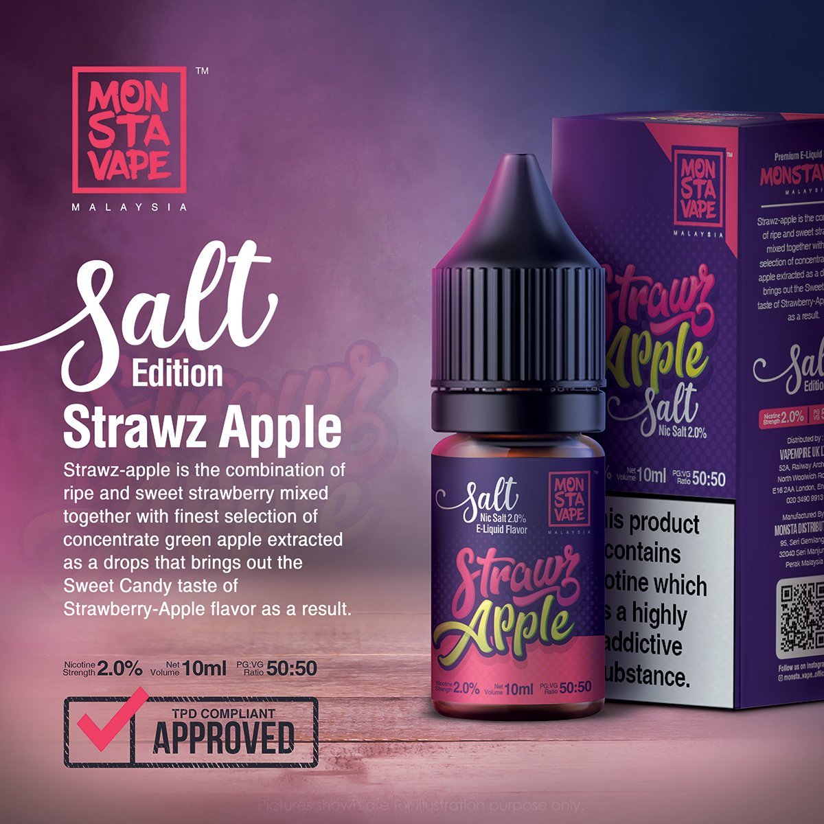 Monsta Vape 10Ml Nic Salt | Strawz Apple Salts